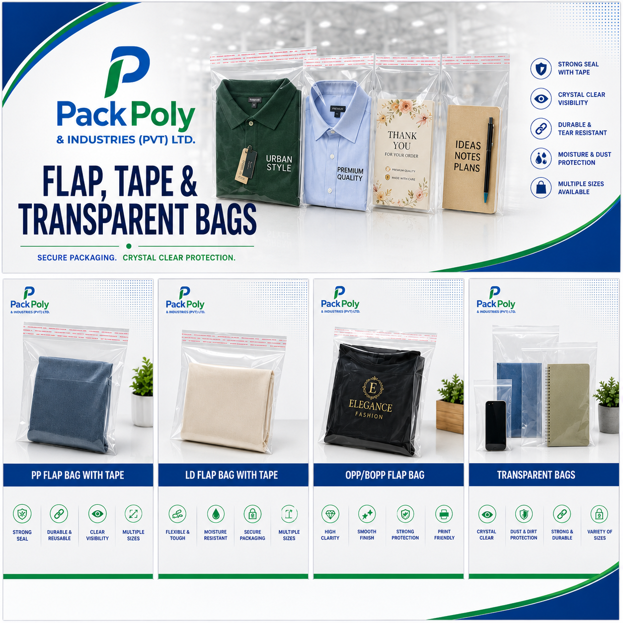 Flap, Tape & Transparent Bags