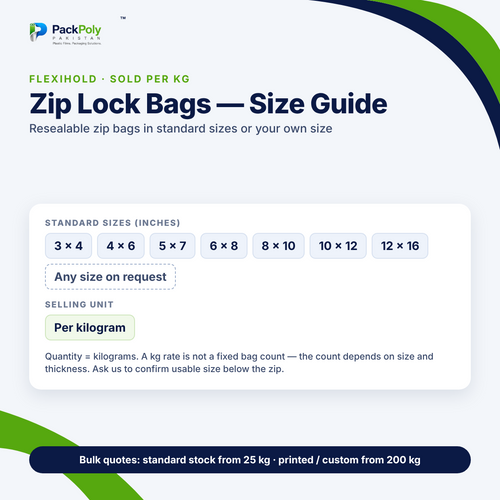 FlexiHold Zip Lock Bags – Rs 780 per kg, Any Size