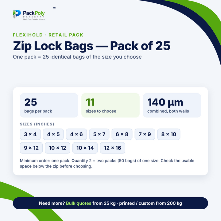 Zip-lock bag options from PackPoly Pakistan